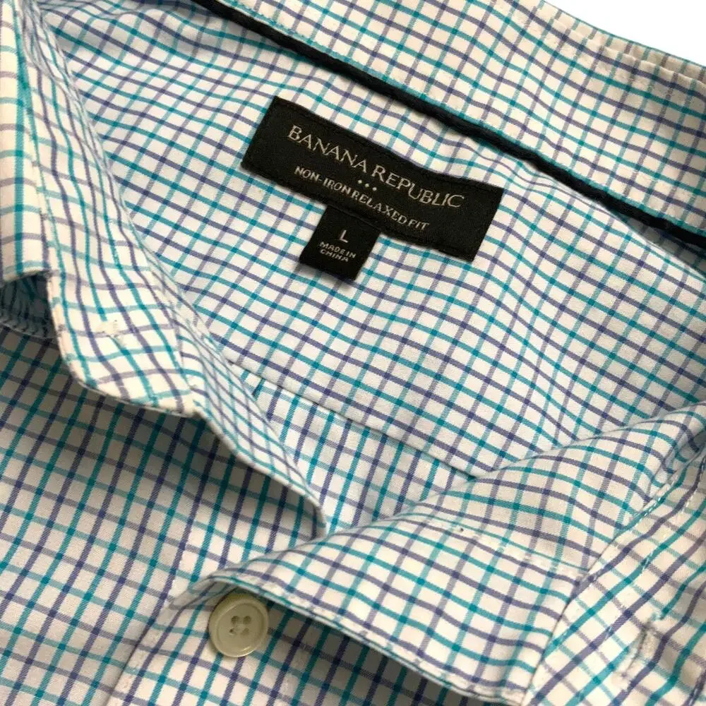 Teal, Purple, & White Banana Republic Button Down Shirt - Size Large